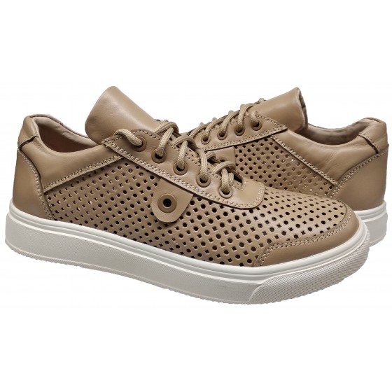Кед жіночий шкіряний карамель перфорація - 2306 perforation caramel