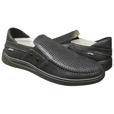 Мокасин мужской кожаный перфорация чёрный