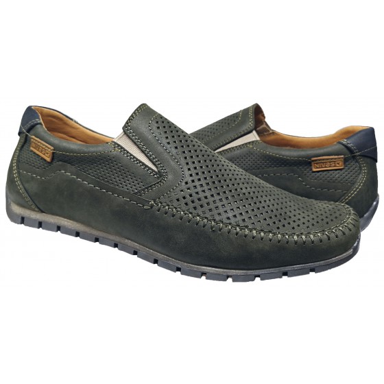 Мокасини чоловічі шкіряні перфорація - 2402 khaki perforation