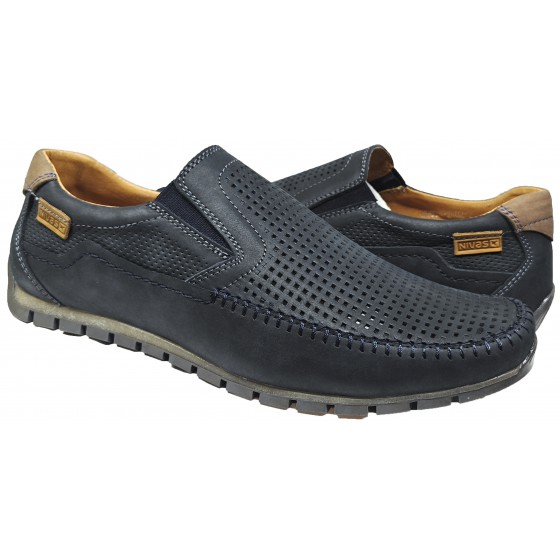 Мокасини чоловічі шкіряні перфорація - 2402 blue perforation