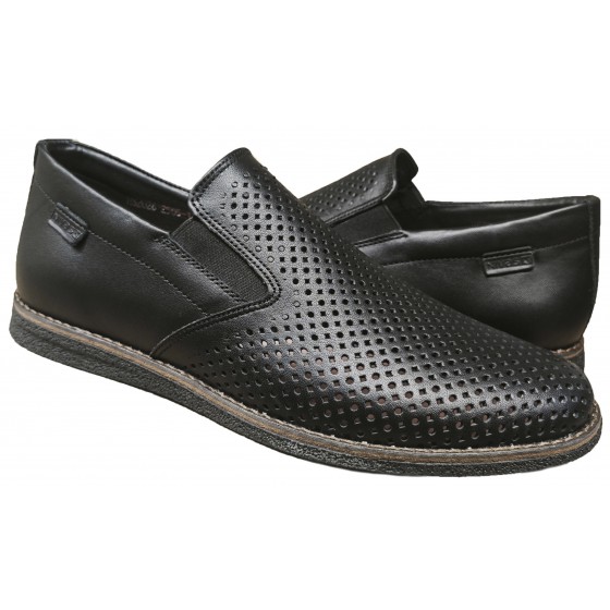 Мокасин чоловічий шкіряний - 2505 black perforated front