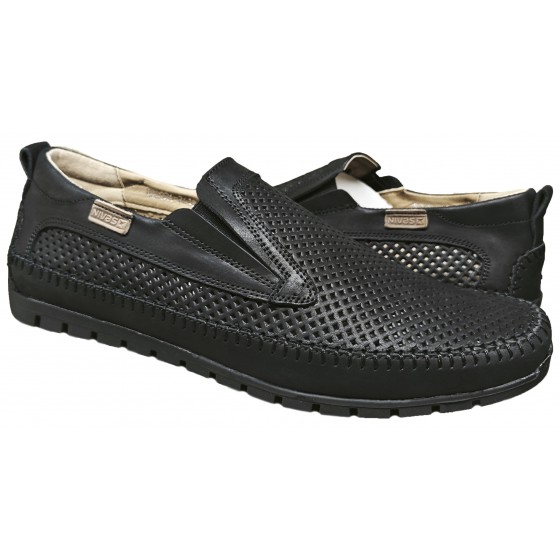 Мокасини чоловічі шкіряні - 2618 black mustang perforation