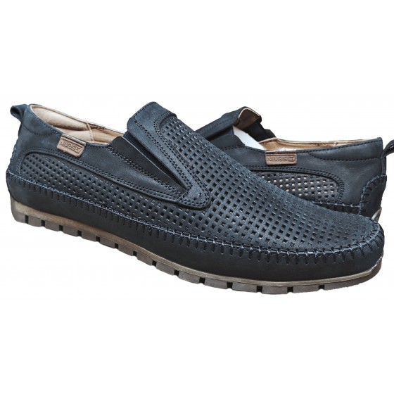 Мокасини чоловічі шкіряні - 2618, blue mustang, perforation