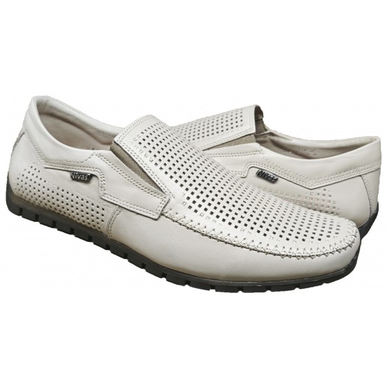 Мокасин чоловічий шкіряний - A-16 beige perforated front