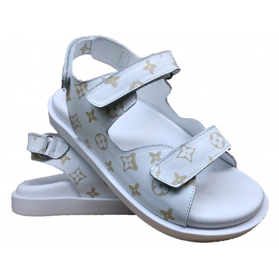 Сандалії жіночі шкіряні білі з принтом - M-28 white with print