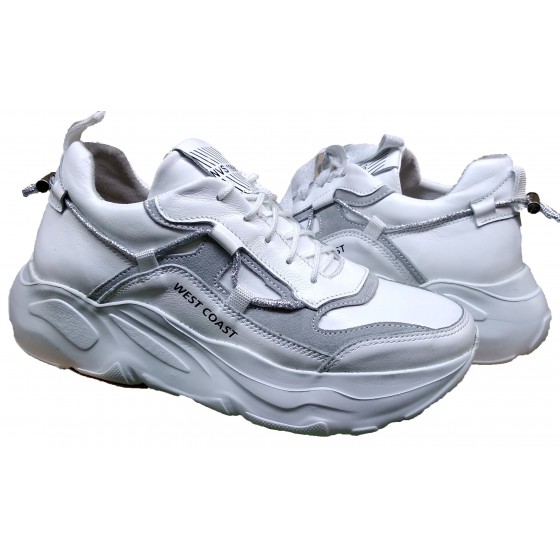 Кросівки шкіряні білі з сірим велюром - M-22 white with gray velor