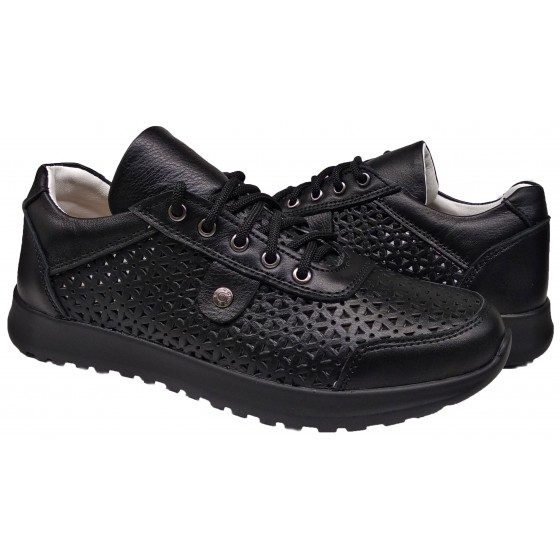 Кеди жіночі шкіряні чорні перфорація - 2306 black perforation