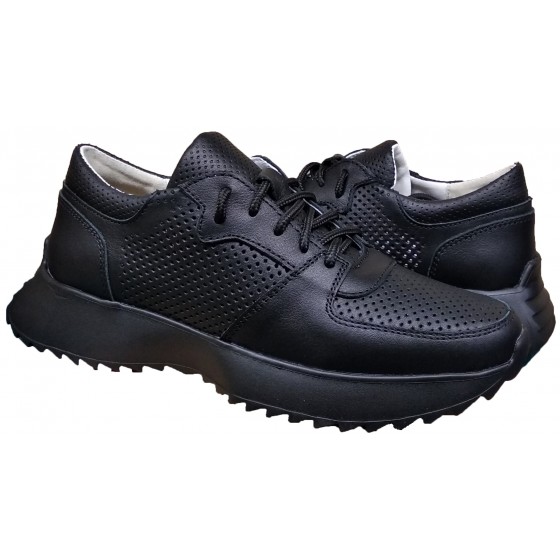 Кросівки жіночі шкіряні чорні перфорація - 2309 black perforation