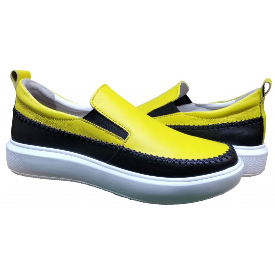 Сліпони жіночий шкіряний чорний велюр + лимон - M-21 black velor + lemon