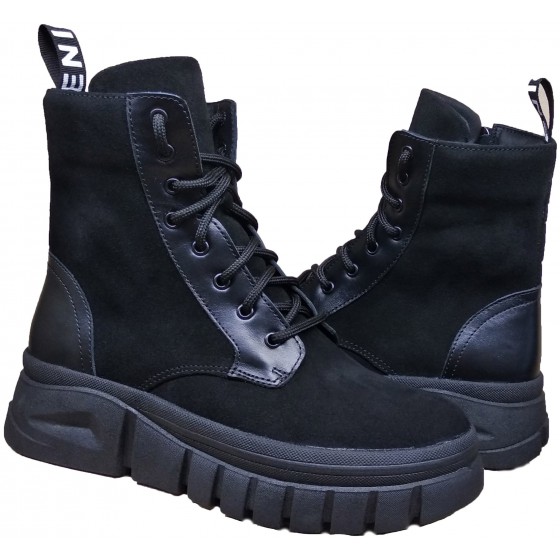 Черевики жіночі шкіряні - 021 black suede