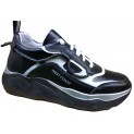 Кросівки жіночі шкіряні чорні з сірим блиском - M-22 black with gray sheen