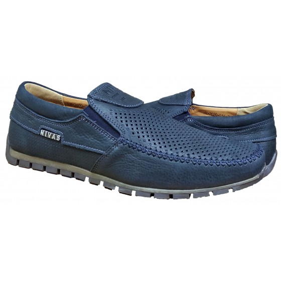 Мокасин чоловічий шкіряний перфорація синій - V-16 leather blue mustang perforation