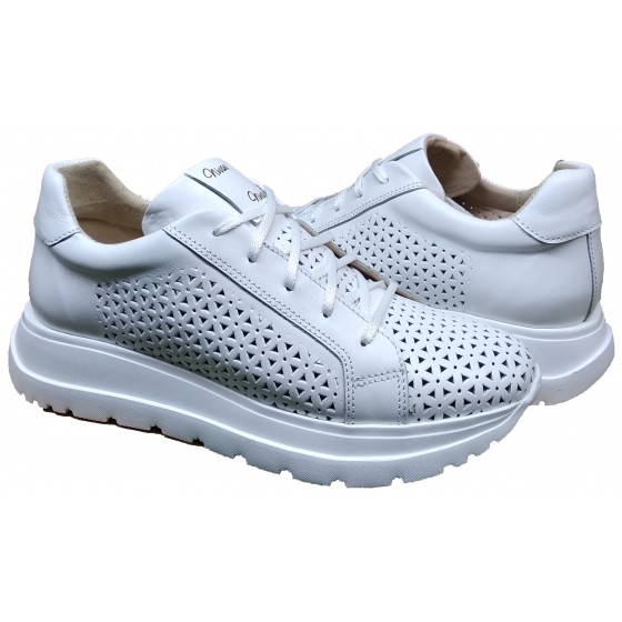 Кросівки жіночі шкіряні білі з перфорацією - M-26 white perforation