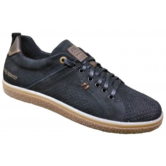 Туфлі чоловічі шкіряні чорний нубук перфорація - A-9 black nubuck perforation